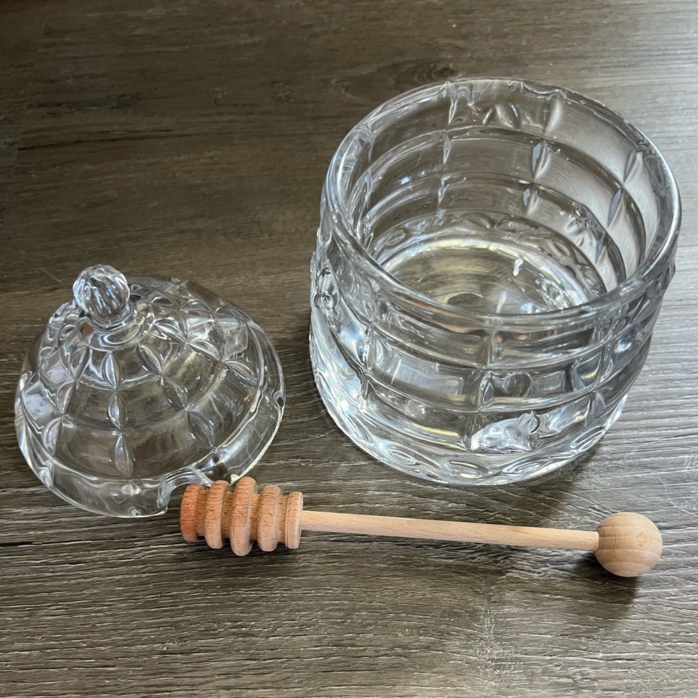 glass honey jar bee hive wooden honey stick